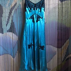 Betsey Johnson silk slip dress with black lace